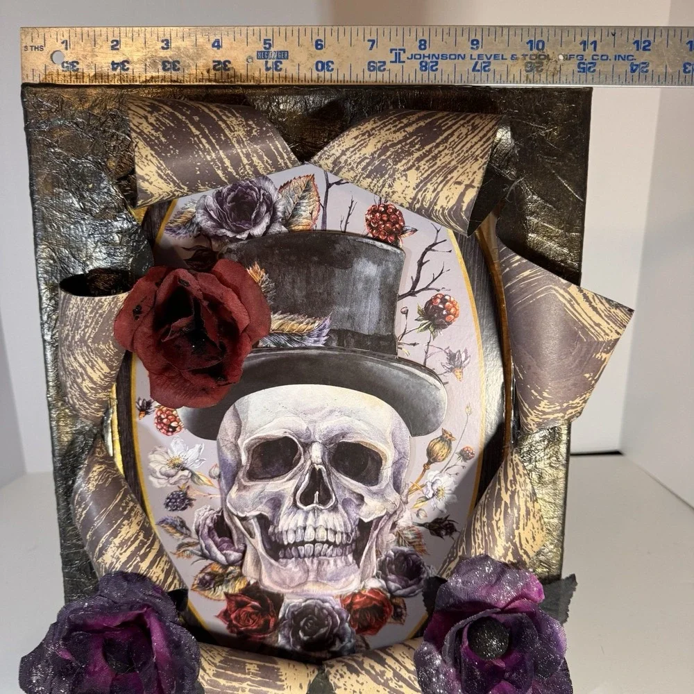 3D Halloween Lighted Skull Wall Decor Hanging Plaque Dia de los Muertos handmade